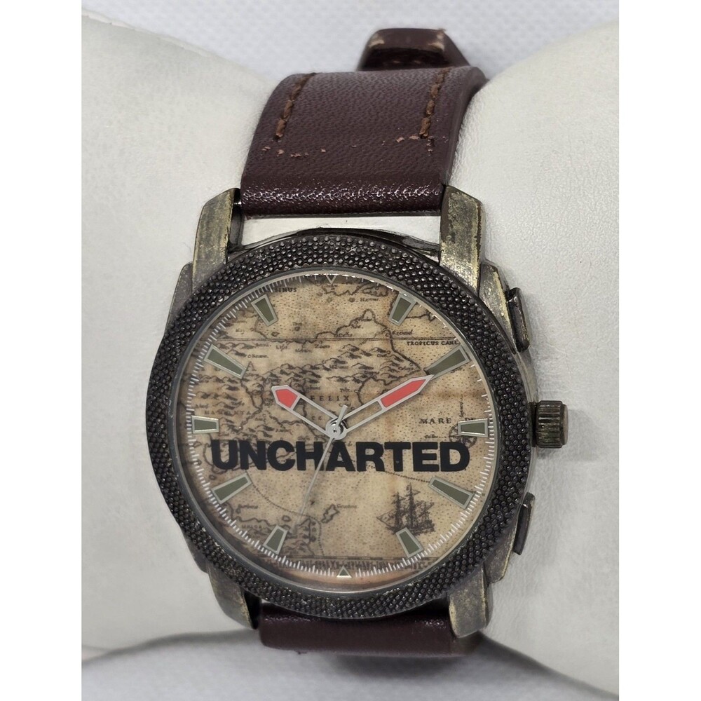 Men's Sony Uncharted 4 A Thief End Round World Map Dial Brown Leather Watch 07 - Picture 2 of 9